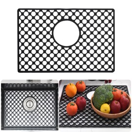 Brovy Black Silicone Sink Mats,17.6''x 11.6'' Silicone Sink Protector for Kitchen Sink, Heat Resistant Non-Slip Foldable Small Kitchen Sinks Mats