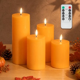 JOIONE Orange Flameless Pillar Candles with Remote, 4 Pack Fall Candles