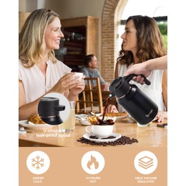 51 Oz Carafes for Hot Liquid, Stainless Steel Insulated Vacuum Thermal Coffee Carafes For Keeping Hot, 1.5 Liter Coffee Dispenser(Gold/Black)