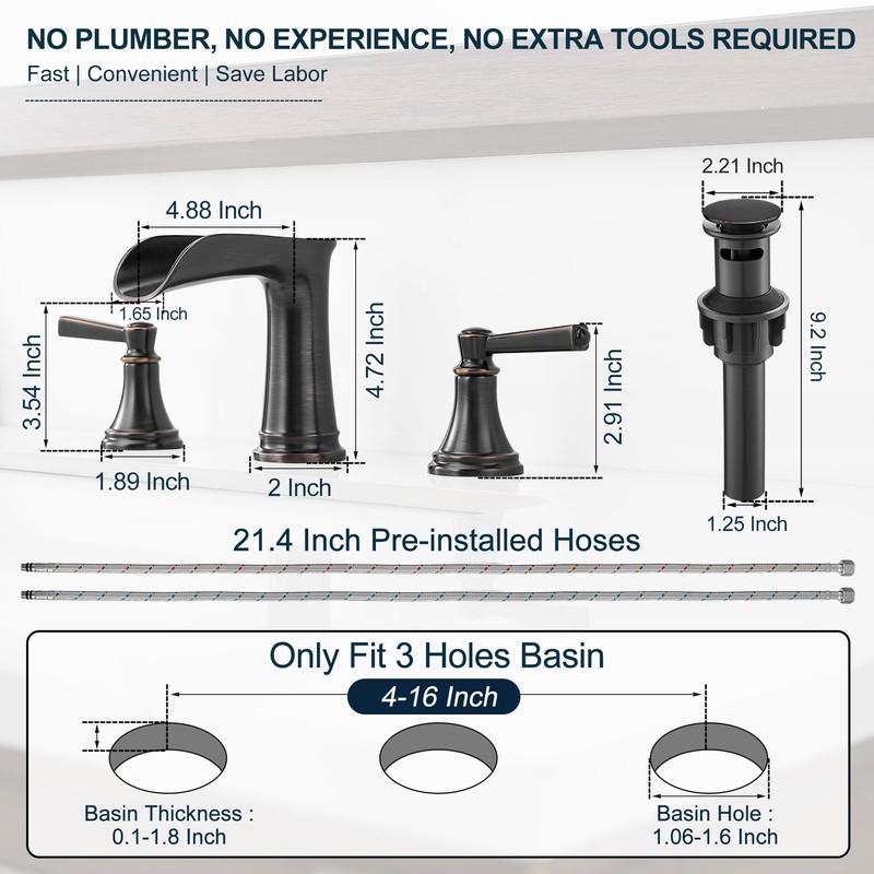 HEYMYTAP Brass 8 Inch Oil Rubbed Bronze Bathroom Faucet Waterfall