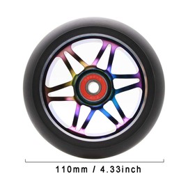 2Pcs Replacement 110 mm Pro Stunt Scooter Wheel with ABEC 9 Bearings Fit for MGP/Razor/Lucky Pro Scooters(Star) (Rainbow)