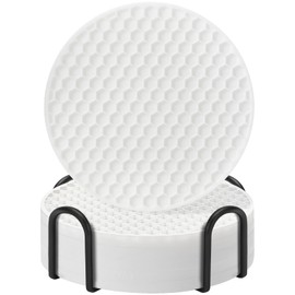 Coasters Set of 6 with Holder,Coasters for Drinks,Coffee Table Decor Coaster,Suitable for Kinds Cups,Anti-Slip,Non-Stick,Silicone Cup Coaster and Living Room Decor (6 Pcs, White)