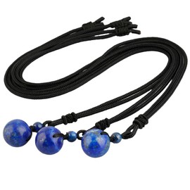 mookaitedecor Natural Blue Lapis Lazuli Healing Crystal Bead Pendant Necklace for Men Women, Round Stone Necklace Reiki Chakra Crystal Jewellery Gift Semi Precious Stone Necklace with Black Cord