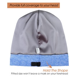 Cute Satin Lined Slouchy Cap Night Sleep Beanie Frizzy Hair Silk Headcover Blue Health Gray