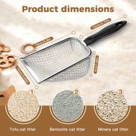 Apidgrowth Cat Litter Scoop - Long Handle Scooper, Rustproof Stainless Steel Mesh, Non-Slip Grip, Deep Shovel Sifter for All Litter Types, Easy Clean Kitty Waste Litter for Litter Box(Black)