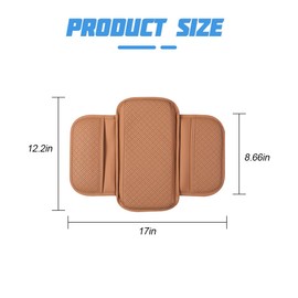 Sandfren Car Center Console Cover, Leather Vehicle Armrest Cushion with 2 Storage Bags, Automotive Interior Arm Rest Seat Box Pad Accessories, Universal for SUV, Sedan, Truck (Brown)