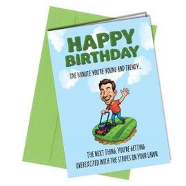 Oscar Finks Funny Birthday Card, Lawn Stripes Design, A5 Size with Envelope, Blank Inside #1870