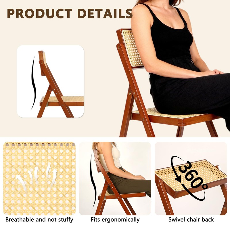 Rattan Dining Chairs Walnut Natural Resin Rattan Chair Foldable 2