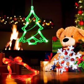 LOLStar Christmas Window Decorations,3 Pack Jingle Bell,Christmas Tree,Snowflake Christmas Window Lights with Suction Cup, Timer Function & Slow Fade Mode Battery Operated Indoor lights for Christmas