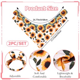 PRESSINART 2Pcs 2 Styles Dog Sunflower Bandana Flower Bandanas for Dogs Double Side Polyester Washable Reversible Adjustable Yellow Green Sunflower Pet Bibs Handkerchief for Small Medium Large Puppy