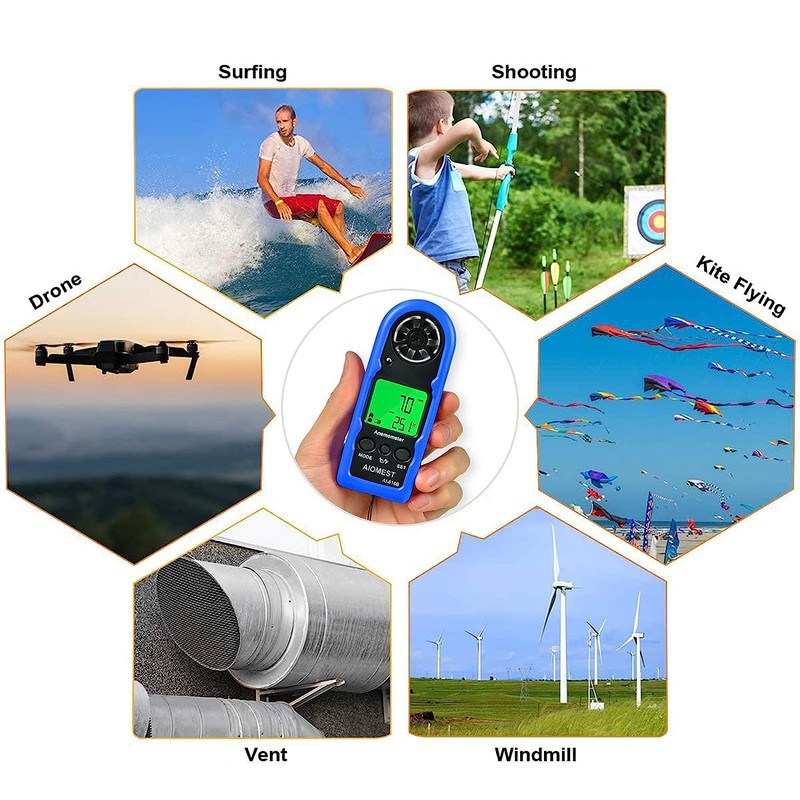 AIOMEST 816B 2 Pack Digital Anemometer Mini Hand Wind Speed