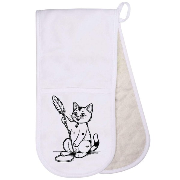 'Cat Playing With A Feather Toy' Double Oven Glove/Mitt (OG00043328)