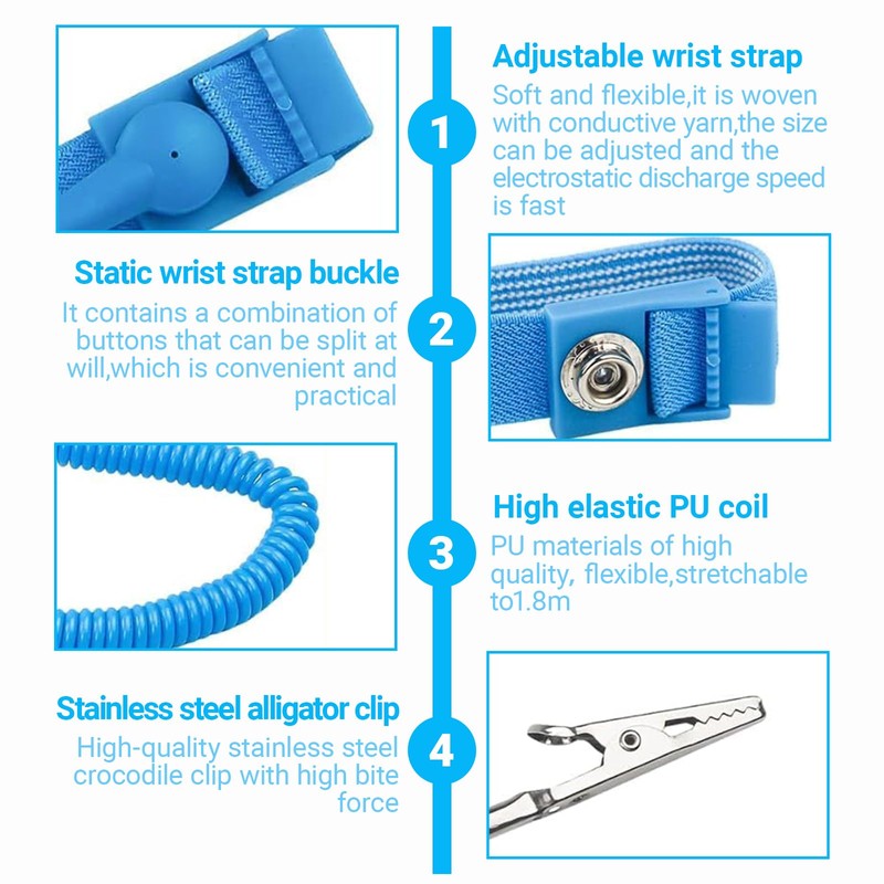 GMHLLES 3 Pcs Anti Static Wrist Straps, Adjustable Wrist Strap