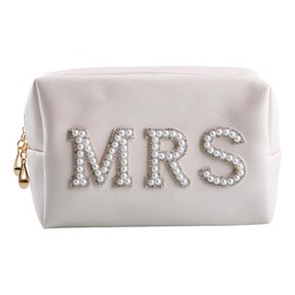Tabanzhe Bride Cosmetic Bag-MRS Letter Bling Pearl Rhinestone Travel Makeup Organizer Bag Bride to Be Toiletry Bag Gift Bachelorette Party Favors for Women Girls Wedding Bridal Shower Engagement