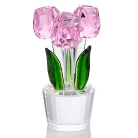 Enjinkail Glass Tulips Flowers Gifts for Women Collectible Crystal Figurine Decor Pink Forever Tulip Ornaments for Desk Office Presents for Mothers Day Graduation Christmas Wedding