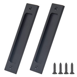 OFOEKV Sliding Barn Door Closet Handles Pulls - 2pcs Finger Flush Aluminum Alloy Pull Handle Rectangular Recessed with Sliding Pocket Door Hardware for Drawers Cabinet Garages (Black, Rectangular)