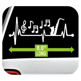 Sax Saxophone Musical Notes Heartbeat Lifeline Decal Sticker for Car Window 8 Inch BG 198