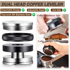 53mm Coffee Distributor & Tamper Fits for 54mm Breville Portafilter, Dual Head Espresso Distributor Tamper Tool, Adjustable Depth, Professional Espresso Accessories