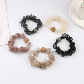 shefun JP221 Scrunchie Silk Hair Rubber Non-marking Hair Rubber Set of 5 Adults Hair Rubber Metal Plate Silk Rubber Stylish Volume Women's Hair Ornament