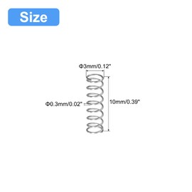 QUARKZMAN Pack of 5 Compression Spring 304 Stainless Steel Spring Spring Spring Tension Spring 3 mm AD 0.3 mm Wire Size 10 mm Free Length Coil Spring Coil Springs Spring Steel Spring Silver