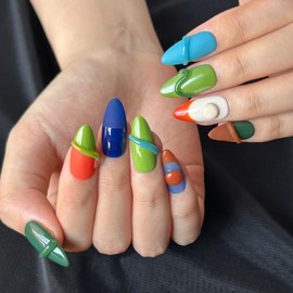 MAGLFELL MAGLFELL Women Press On Nails - Medium Almond Handmade 10Pcs Unique Fake Nails, Artistic Design, Thick Acrylic and Muti-Layer Gel False Nails (Size S)