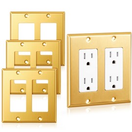 Zonon 4 Pack Gold Outlet Covers 4.6" x 4.6", Double Rocker Light Switch Covers Plate Brass Metal Brushed Decorative Gold Receptacle Wall Plate Corrosion Resistant, Standard Size, Brushed Brass