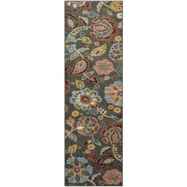Maples Rugs Gardena Floral Runner Rug – Made in USA – Washable, Non Slip Indoor LongCarpet for Hallway, Kitchen, and Laundry Room, 2' x 8', Gray
