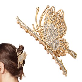 JazSwirl Butterfly Hair Clips for Women, 3.94 x 1.97 In Butterfly Claw Clips, Gold Pearl and Rhinestone Hair Claw Clips Clamps for Stylish Hair Accessories (Gold Rhinestone)