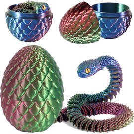 Joycabin 3D Printed Animals, 3D Printed Snake Fidget Toy, Easter 3D Printed Dragon Egg Snake Eggs, Fidget Mini Animals Toy Articular Mobility Toys for Adults and Kids Autism/ADHD (Red Green Blue)