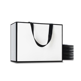 Black and White Gift Bags Bulks, YACEYACE 20Pcs 10.5"x4.25"x8" Medium Black White Gift Bags with Ribbon Handles White Black Paper Gift Bags Wedding Welcome Bags,Party Bags,Retail Bags