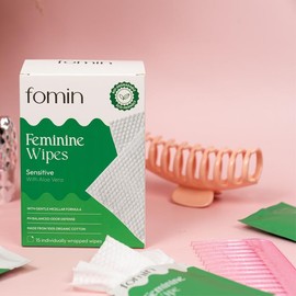 Fomin Sensitive Skin Feminine Wipes - 15 Individually Wrapped, Eco-Friendly & Hypoallergenic pH-Balanced Wipes Gentle Daily