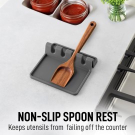 Zulay Kitchen Store Silicone Utensil Rest with Drip Pad Heat-Resistant Spoon Holder Kitchen