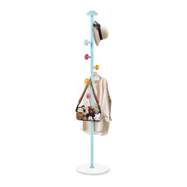 Mushroom Coat Rack, Metal Coat Tree Stand with 7 Hooks, Marble Base, 2 Adjustable Height Freestanding Coat Rack for Coats, Hats, Scarves and Handbags for Entryway, Hallway, Bedroom, Office, Blue