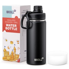 Mollcity Kids Insulated Water Bottle-16 oz Stainless Steel Vacuum Wide Mouth Sports Flask with Silicone Boot-Reusable Metal Leak Proof Travel Water Bottle for Girls Boys, BPA-Free(Black)