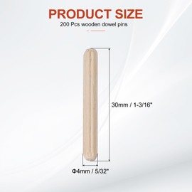 MECCANIXITY Wooden Dowel Pins 5/32" x 1-3/16" (4mm x 30mm) Straight Dowel Rods Wood Fluted Dowels Rods for Crafts Furniture DIY Hardwood Count 200