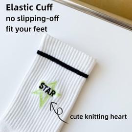 Zesenko Star Socks 5-Pairs Cute White Black Colorful Star Women’s Soft Cotton Rib Mid-Calf Socks (multi 5pairs)