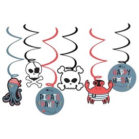 Folat 27472 Piraten Deko Kinder Geburtstag - Hängdekoration - Pirate Party - 6 Stück - Piratenparty Mädchen Junge