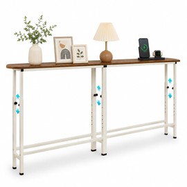 Narrow Console Table, 78.8" Sofa Table Adjustable Height Behind Couch Table
