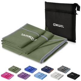 COKWEL Travel Towel Microfibre Towel Pack of 3 - 152 x 80 cm / 80 x 38 cm / 38 x 38 cm - Quick-Drying Sports Towel, Absorbent Microfibre Towels for Gym, Travel, Beach, Yoga (Olive Grey)
