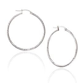 HUG A HOOP - 925 Sterling Silver Textured Hoop Earrings, Round Thin 2mm Click-Top Hoops 12mm-70mm, Metal, Cubic Zirconia