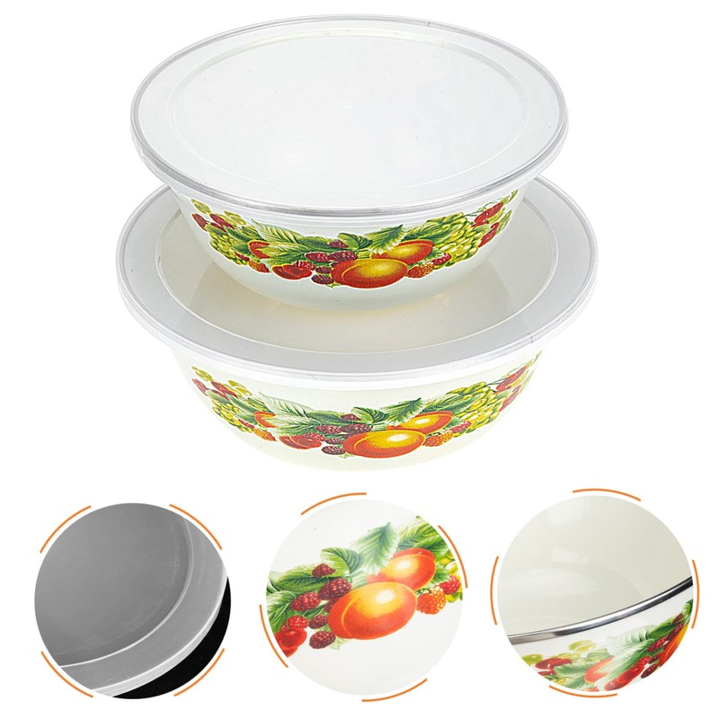 Mikinona Smooth Enamel Bowls with Lids Fresh Keeping Salad Bowls