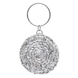 lapulio Flower Sequin Round Evening Bag, Silver, Small