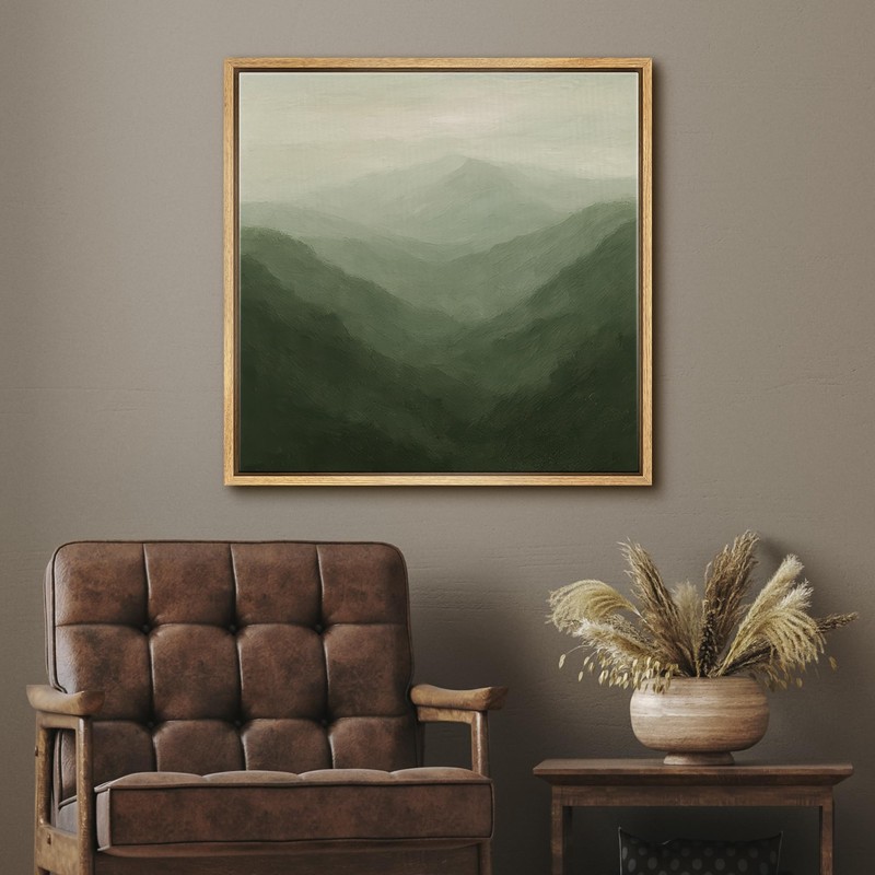 SIGNFORD Framed Canvas Print Wall Art Green Mountain Mist Landscape