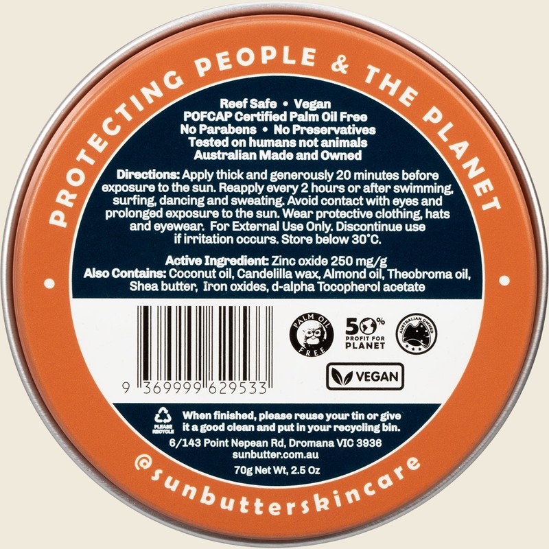 SunButter Skincare Sunscreen Surf Zinc Tan SPF 50 Tin 70g