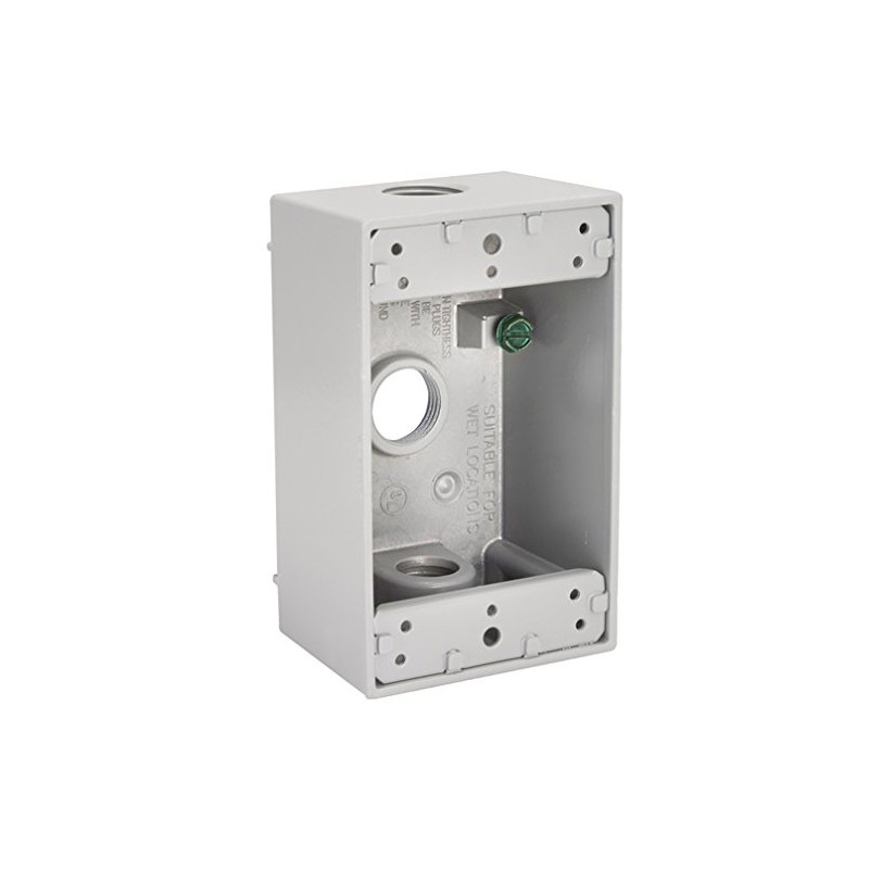 1-Gang Weatherproof Box, Three 3/4 in. Threaded Outlets, White
