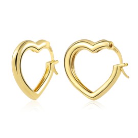 14K Gold Heart Hoop Earrings for Women 925 Sterling Silver Post Hypoallergenic Small Heart Hoop Earrings