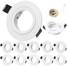 GeyouLux Set of 10 Recessed Spotlights, LED 230 V Frame with GU10 Socket for GU10/MR16, LED Spotlights, Matt White, Round Flat Ceiling Spotlights, Aluminium Recessed Spotlights, Mounting Frame, 68 mm