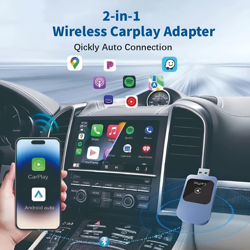2 in 1 Wireless Adapter for CarPlay/Android Auto-Compatible with iOS