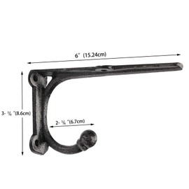 Shelf Brackets with Hooks 6 Inch, Heavy Duty Floating Shelf Bracket, Cast Iron Shelving Brackets for DIY Wall Shelves, Rustic Shelf Brackets, 2 Pack