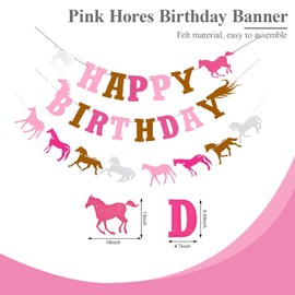 Horse Party Decorations Kit 43 Pieces Girls Pony Party Decor Horse Theme Birthday Banners, Horse Cupcake Toppers, Racing Horse Garland Pink Balloons for Horse Party Supplies